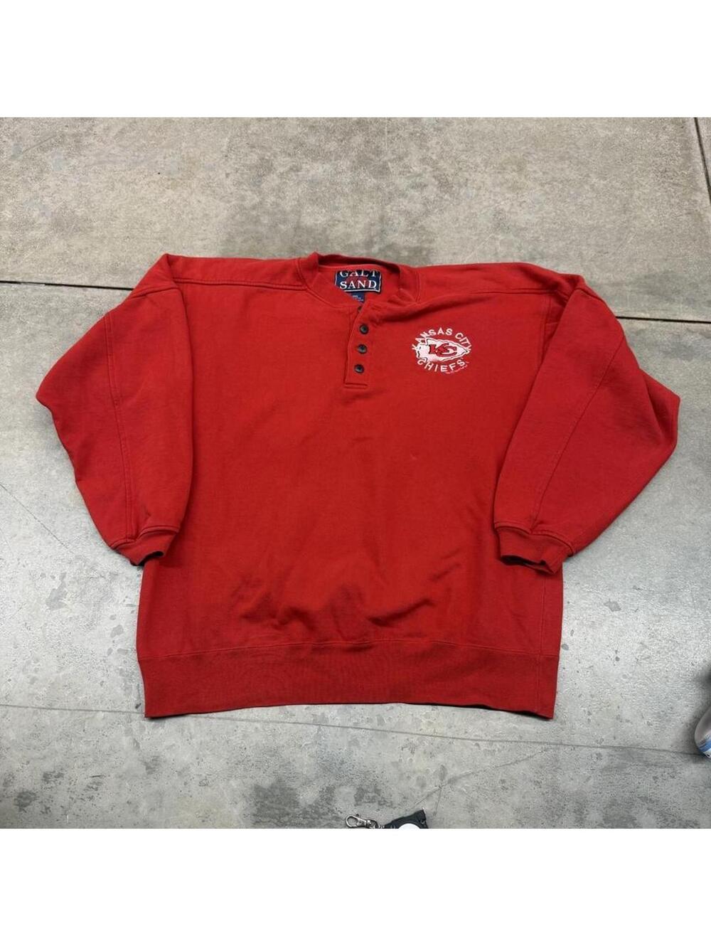 vintage kansas city chiefs red henley button down crewneck size large
